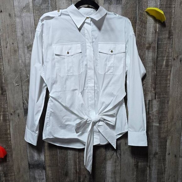 Ralph Lauren Black Label Tie Front Button Down Shirt Blouse NWT - Picture 2 of 5
